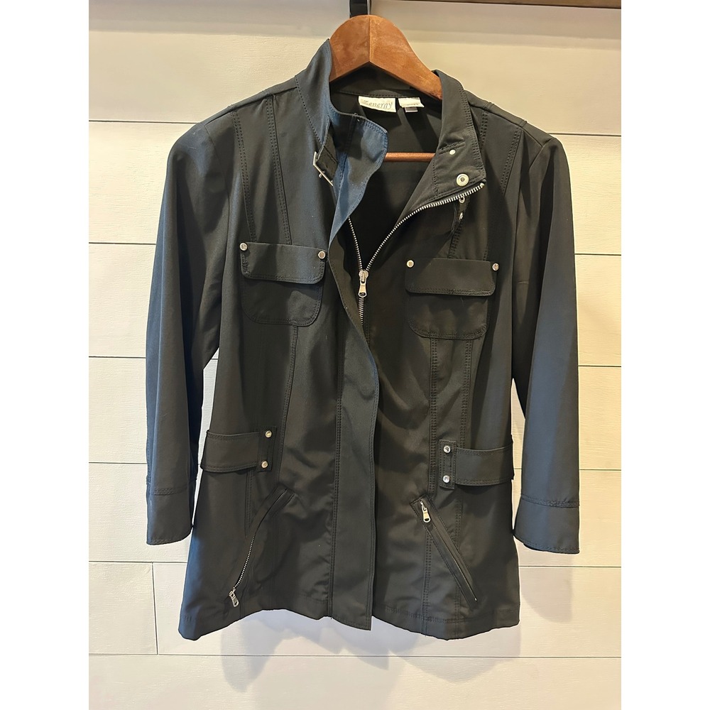 Zenergy by Chicos Womens Black Utility Jacket Zip Up Stretch Size 0 S Small